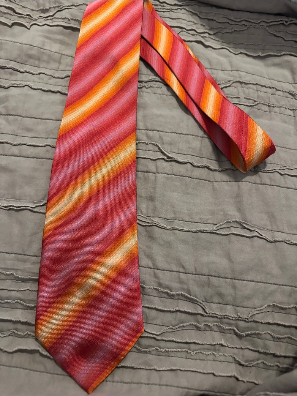 Christian Lacroix Pink and Orange Striped Silk Tie